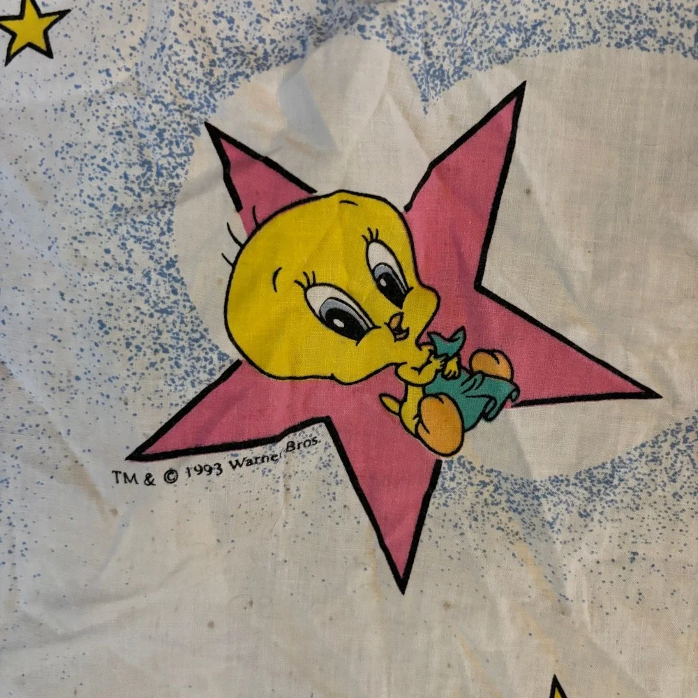 Vintage 1993 Baby Looney Tunes Gerber Fitted Crib Sheet Cotton Warner Bros Stars